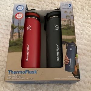ThermoFlask leakproof spout lid double bottle set - gray and red